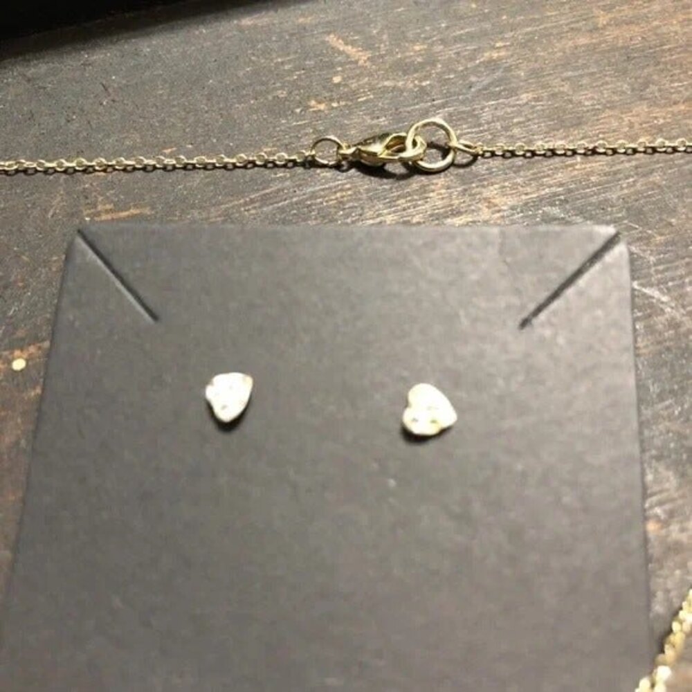 Silver Rhinestone Heart Necklace Earring Set FLAW - Picture 8 of 9